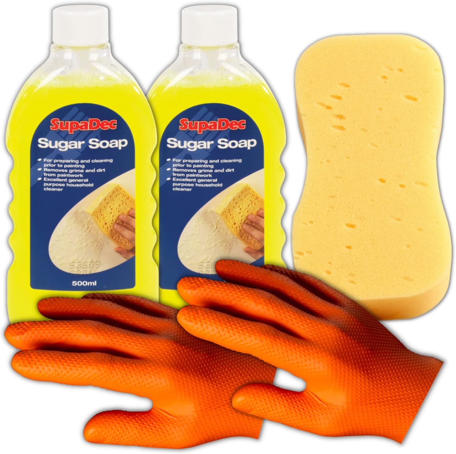 Decex Sugar Soap Bundle with 2 x 500ml Sugar Soap Concentrate, Decorators Sponge & Gloves