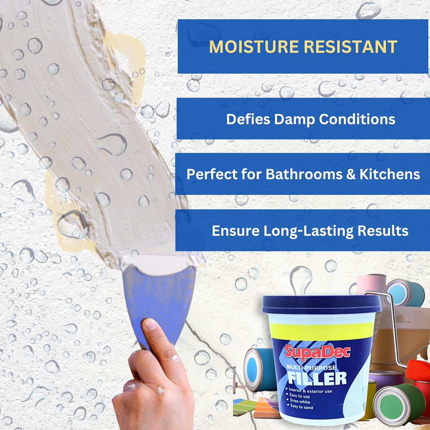 Decex Wall Repair Kit With 1.4kg Ready Mixed Filler , 12 Assorted Sand Paper, Gloves & Plastic Filling Tools