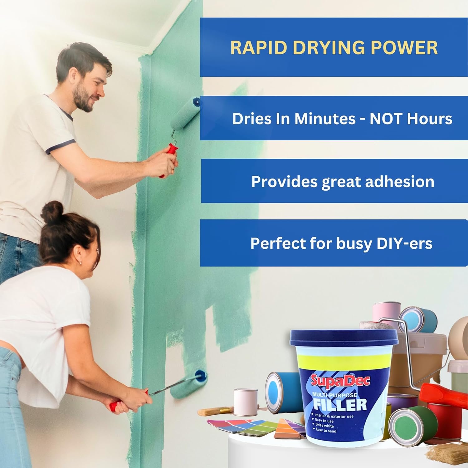 Decex Wall Repair Kit With 1.4kg Ready Mixed Filler , 12 Assorted Sand Paper, Gloves & Plastic Filling Tools